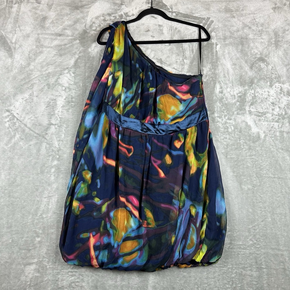 VTG Torrid Dress Women's 16 Blue Abstract One Shoulder Bubble Dress Pink Tag Y2K